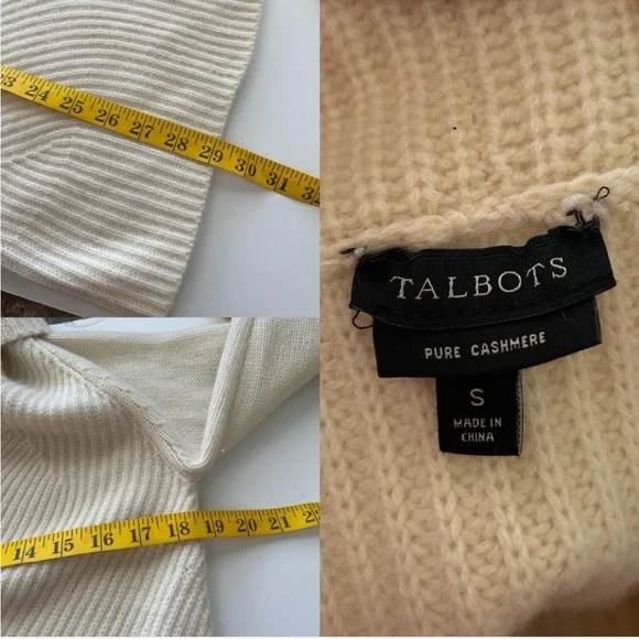 Talbots Pure Cashmere Cream Ribbed Turtleneck Sweater Minimalist. - Picture 8 of 8